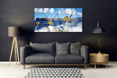 Plexiglas® Wall Art Fishing sea landscape green black white blue