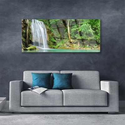 Plexiglas® Wall Art Waterfall forest nature white blue brown green