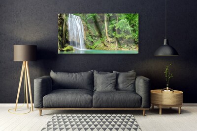 Plexiglas® Wall Art Waterfall forest nature white blue brown green