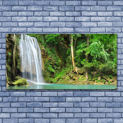 Plexiglas® Wall Art Waterfall forest nature white blue brown green