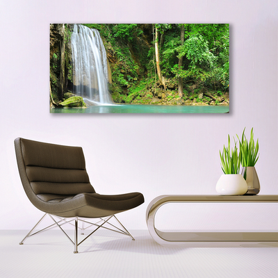 Plexiglas® Wall Art Waterfall forest nature white blue brown green