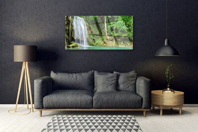 Plexiglas® Wall Art Waterfall forest nature white blue brown green