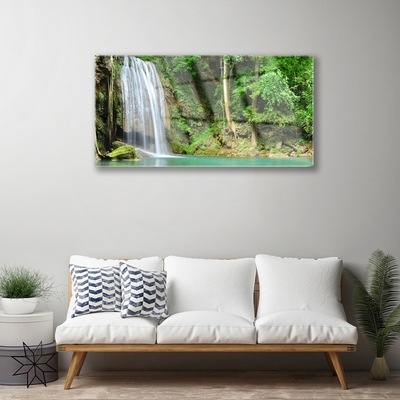 Plexiglas® Wall Art Waterfall forest nature white blue brown green