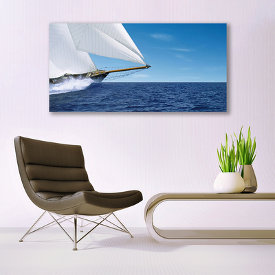 Plexiglas® Wall Art Boat sea landscape white blue