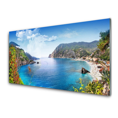 Plexiglas® Wall Art Bay landscape grey brown green blue