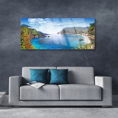 Plexiglas® Wall Art Bay landscape grey brown green blue