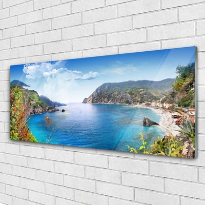 Plexiglas® Wall Art Bay landscape grey brown green blue