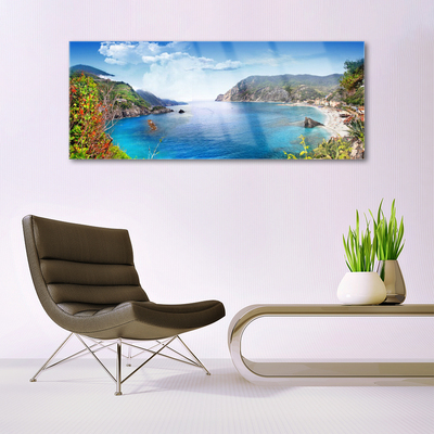 Plexiglas® Wall Art Bay landscape grey brown green blue