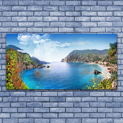 Plexiglas® Wall Art Bay landscape grey brown green blue