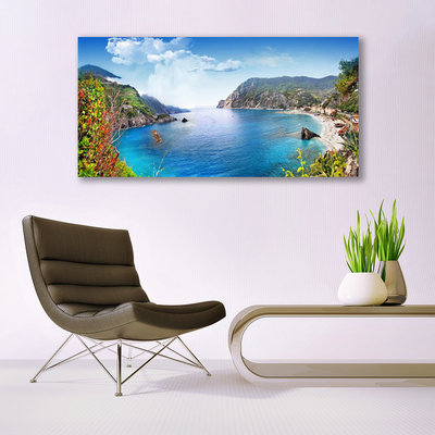 Plexiglas® Wall Art Bay landscape grey brown green blue