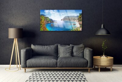 Plexiglas® Wall Art Bay landscape grey brown green blue