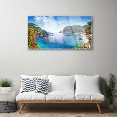 Plexiglas® Wall Art Bay landscape grey brown green blue