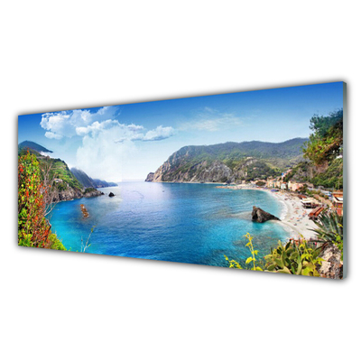 Plexiglas® Wall Art Bay landscape grey brown green blue