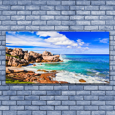 Plexiglas® Wall Art Beach rocks sea landscape brown grey blue