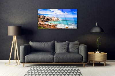 Plexiglas® Wall Art Beach rocks sea landscape brown grey blue