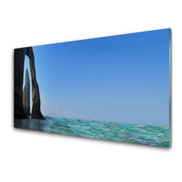 Plexiglas® Wall Art Rock sea landscape grey blue