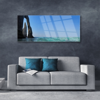 Plexiglas® Wall Art Rock sea landscape grey blue