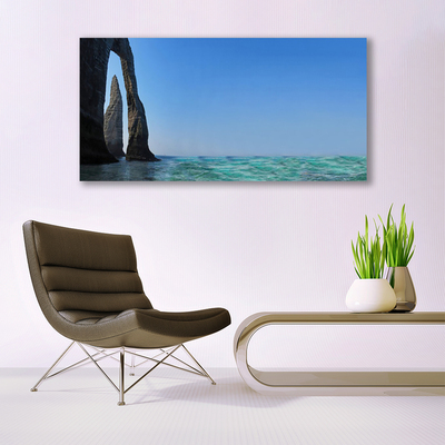 Plexiglas® Wall Art Rock sea landscape grey blue