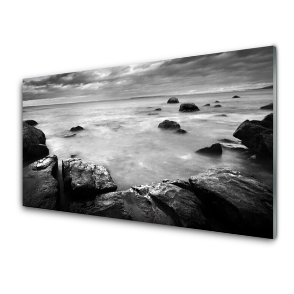 Plexiglas® Wall Art Rock sea landscape grey