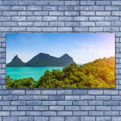 Plexiglas® Wall Art Mountains sea trees landscape grey blue green