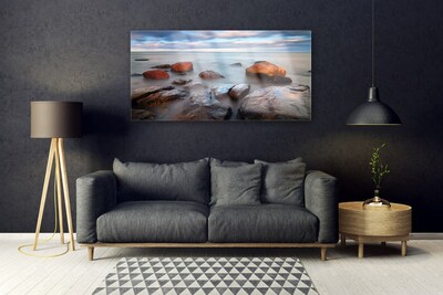 Plexiglas® Wall Art Stones sea landscape grey yellow blue