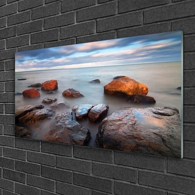 Plexiglas® Wall Art Stones sea landscape grey yellow blue