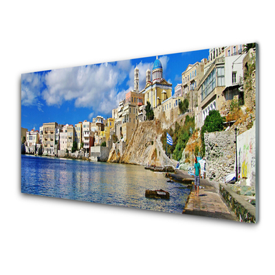 Plexiglas® Wall Art City sea architecture brown blue