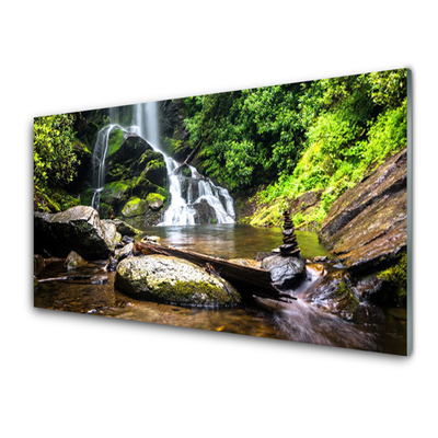 Plexiglas® Wall Art Waterfall stones forest nature brown green white