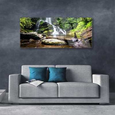 Plexiglas® Wall Art Waterfall stones forest nature brown green white