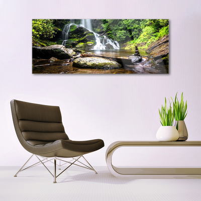 Plexiglas® Wall Art Waterfall stones forest nature brown green white