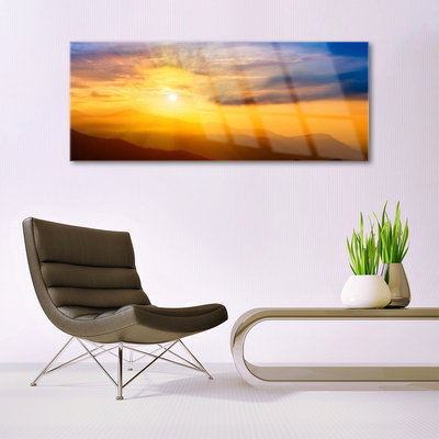 Plexiglas® Wall Art Mountain sun landscape brown yellow blue