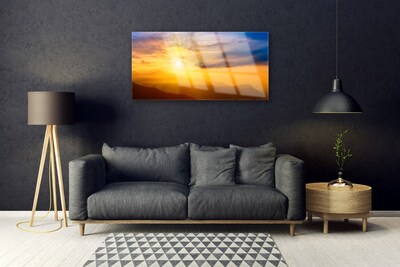 Plexiglas® Wall Art Mountain sun landscape brown yellow blue