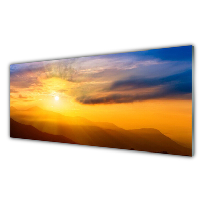 Plexiglas® Wall Art Mountain sun landscape brown yellow blue