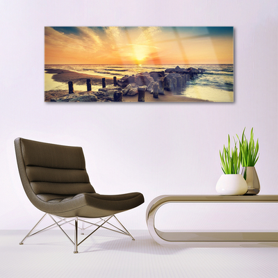 Plexiglas® Wall Art Beach stones sea landscape brown yellow grey