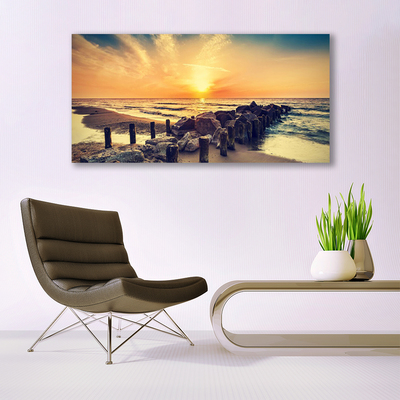 Plexiglas® Wall Art Beach stones sea landscape brown yellow grey