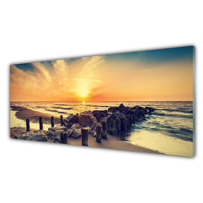 Plexiglas® Wall Art Beach stones sea landscape brown yellow grey