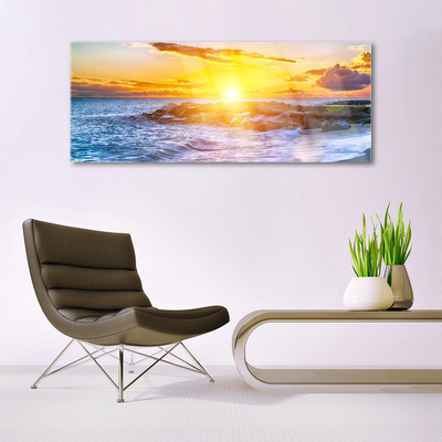 Plexiglas® Wall Art Sun sea landscape blue yellow