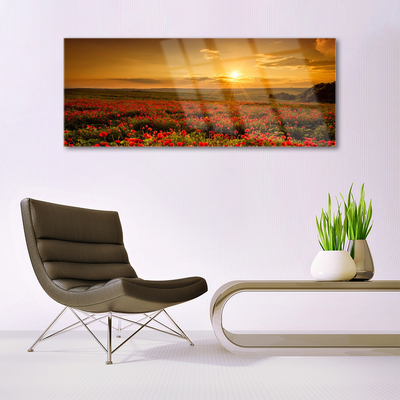 Plexiglas® Wall Art Lake meadow flowers nature yellow green red