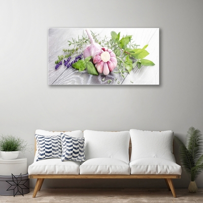Plexiglas® Wall Art Garlic flower leaves floral purple green brown