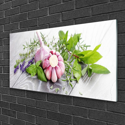 Plexiglas® Wall Art Garlic flower leaves floral purple green brown