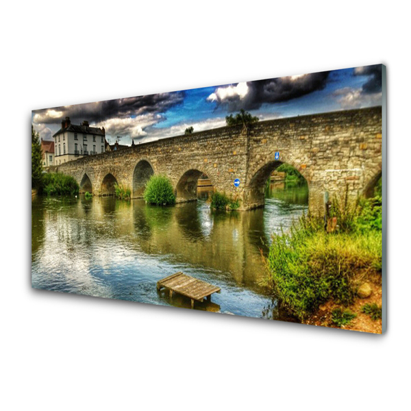 Plexiglas® Wall Art Lake bridge architecture brown green