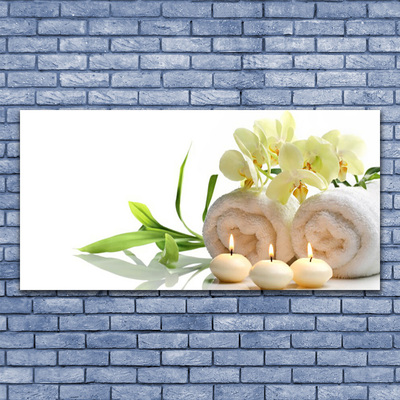 Plexiglas® Wall Art Flower candle towels art white green