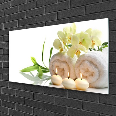 Plexiglas® Wall Art Flower candle towels art white green