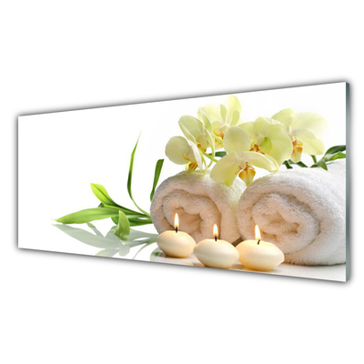 Plexiglas® Wall Art Flower candle towels art white green