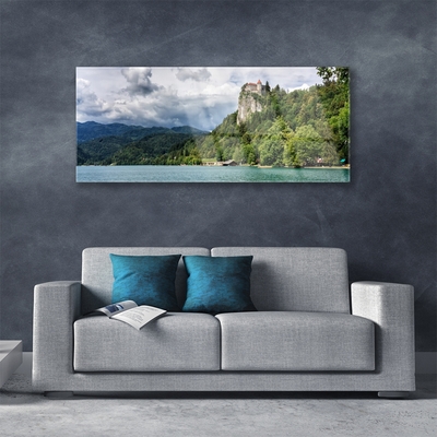 Plexiglas® Wall Art Mountain forest lake nature green blue