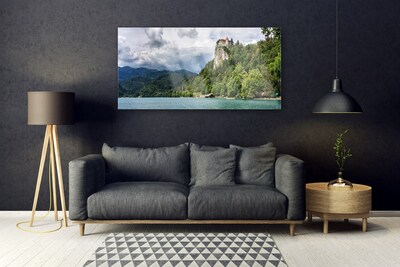 Plexiglas® Wall Art Mountain forest lake nature green blue