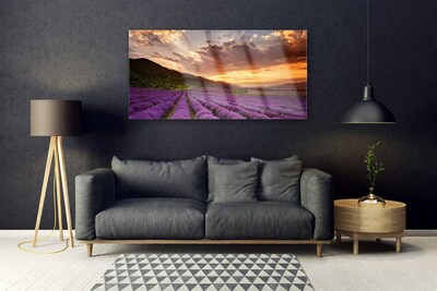 Plexiglas® Wall Art Mountains meadow flowers landscape green pink