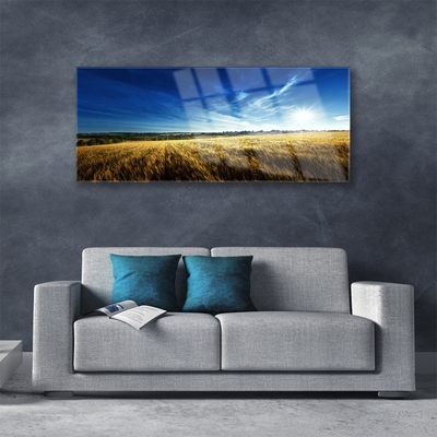 Plexiglas® Wall Art Field sky nature yellow blue white