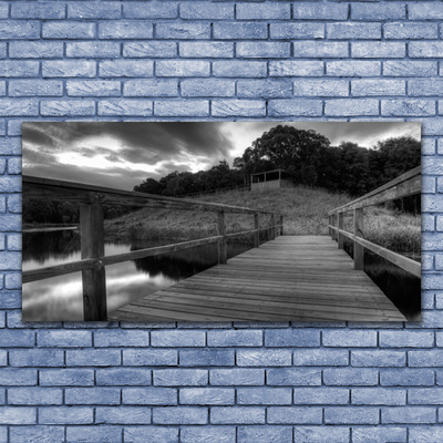 Plexiglas® Wall Art Bridge lake architecture grey