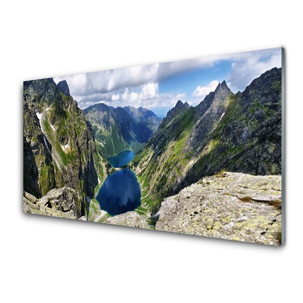 Plexiglas® Wall Art Mountain lake landscape grey green blue